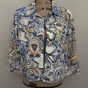Chico's Paisley Floral Print Lightweight Jacket Size 2 Cotton Boho Colorful